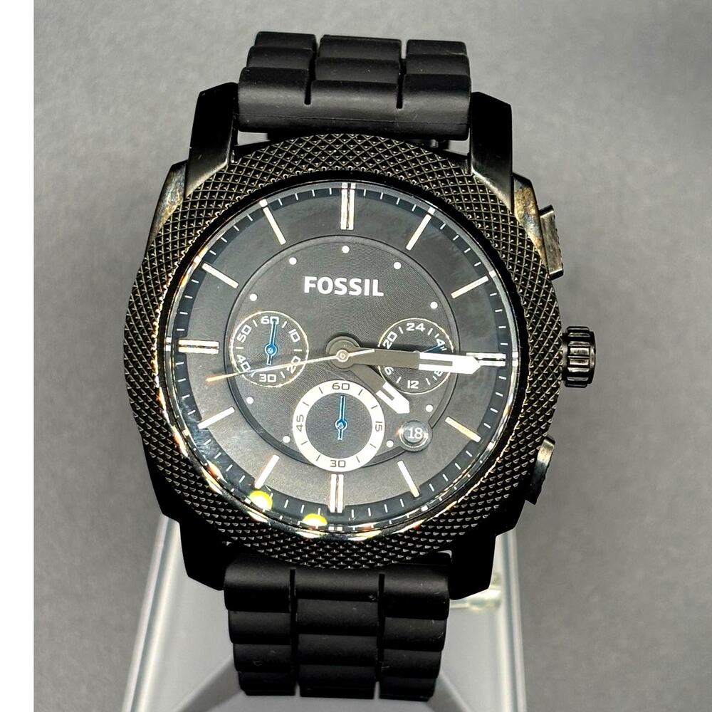 Fossil FS4487 Machine Chronograph Men’s Gunmetal Black Silicone Strap Watch